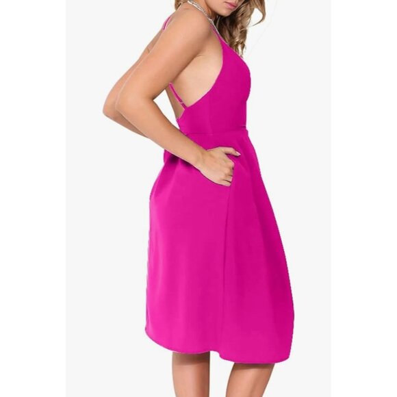 New Elia-Cher Pink Women's Deep V Neck Adjustable Spaghetti Straps Dress Size S - Picture 3 of 9